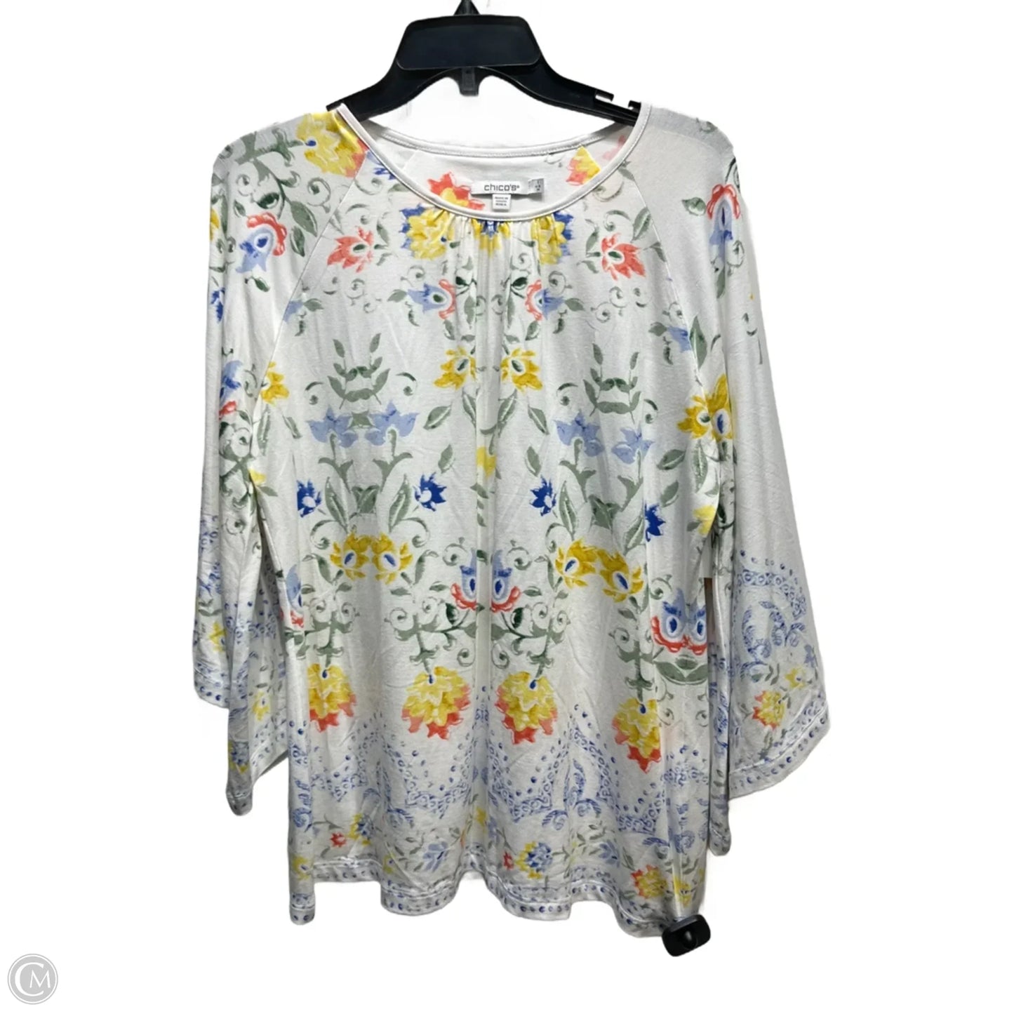 Top Long Sleeve By Chicos In Blue & Yellow, Size: M
