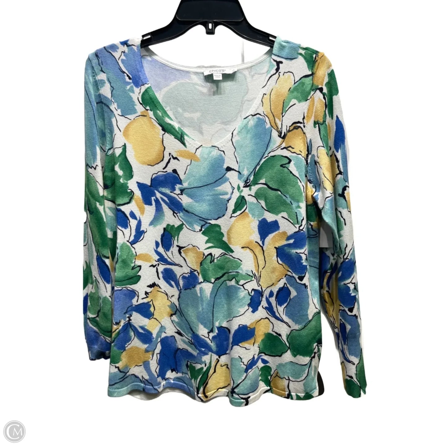 Top Long Sleeve By Chicos In Blue & Green, Size: M