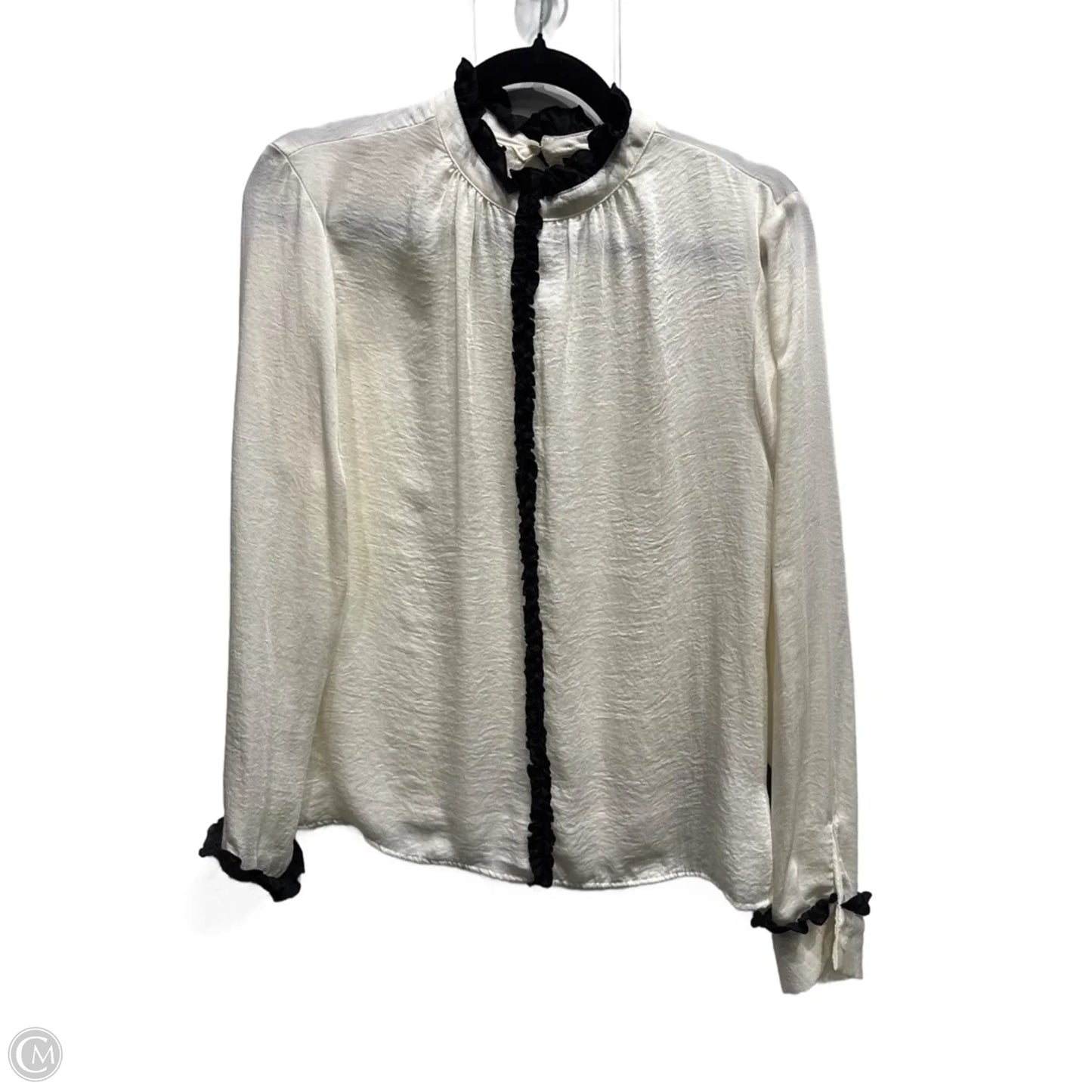 Blouse Long Sleeve By Zara Basic In Black & Cream, Size: Xs