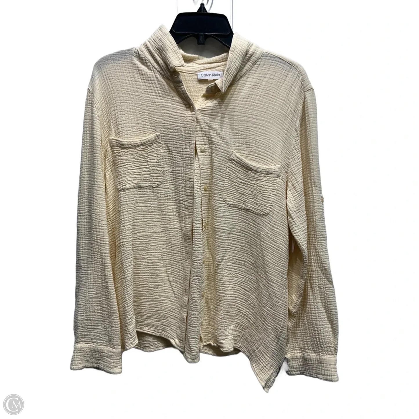 Top Long Sleeve By Calvin Klein In Cream, Size: S
