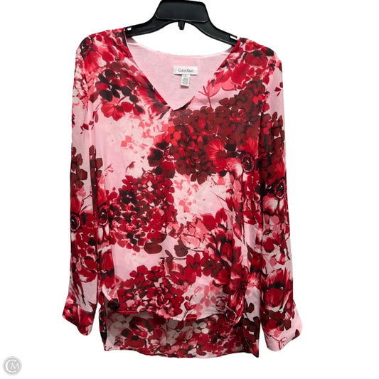 Top Long Sleeve By Calvin Klein In Pink & Red, Size: S