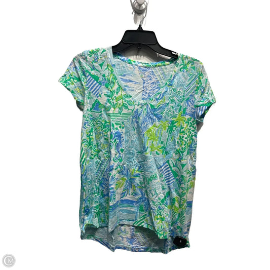 Top Short Sleeve Designer By Lilly Pulitzer In Blue & Green, Size: Xs