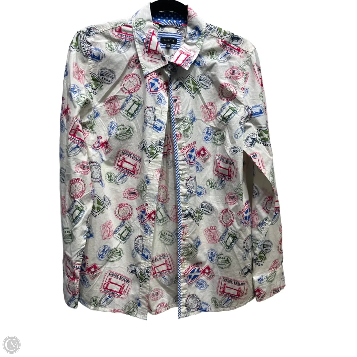 Top Long Sleeve By Talbots In Blue & Cream, Size: M