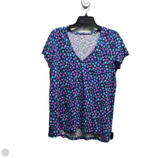 Top Short Sleeve Designer By Lilly Pulitzer In Blue & Pink, Size: L
