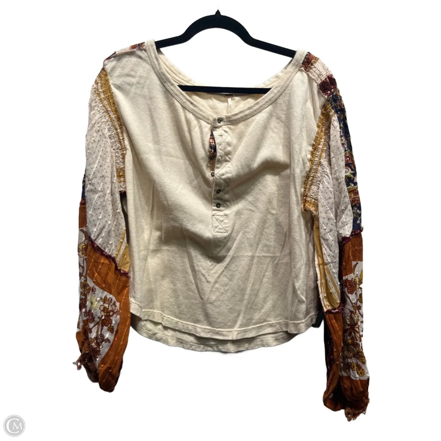 Top Long Sleeve By Free People In Brown & Cream, Size: L