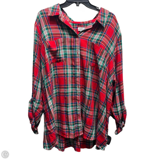 Top Long Sleeve By Kim Rogers In Red, Size: 3x