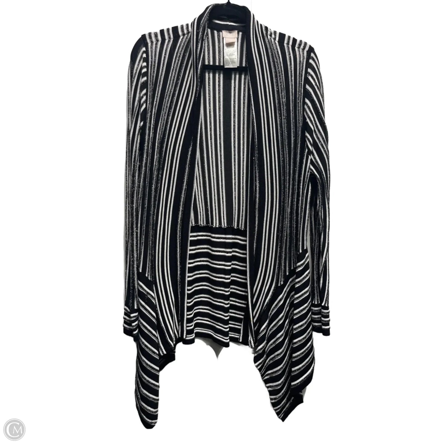 Sweater Cardigan By Chicos In Black & White, Size: L