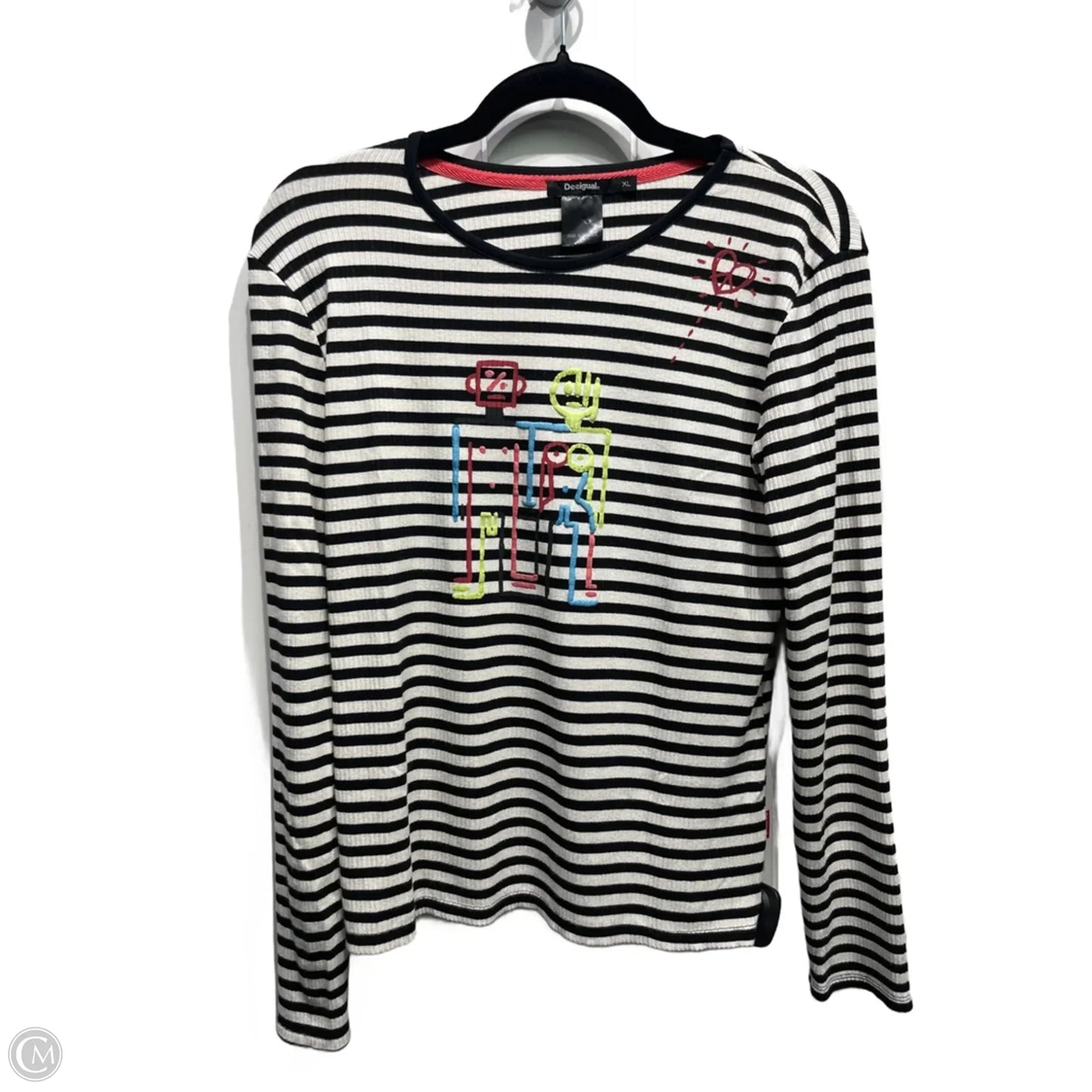 Top Long Sleeve By Desigual In Black & White, Size: Xl