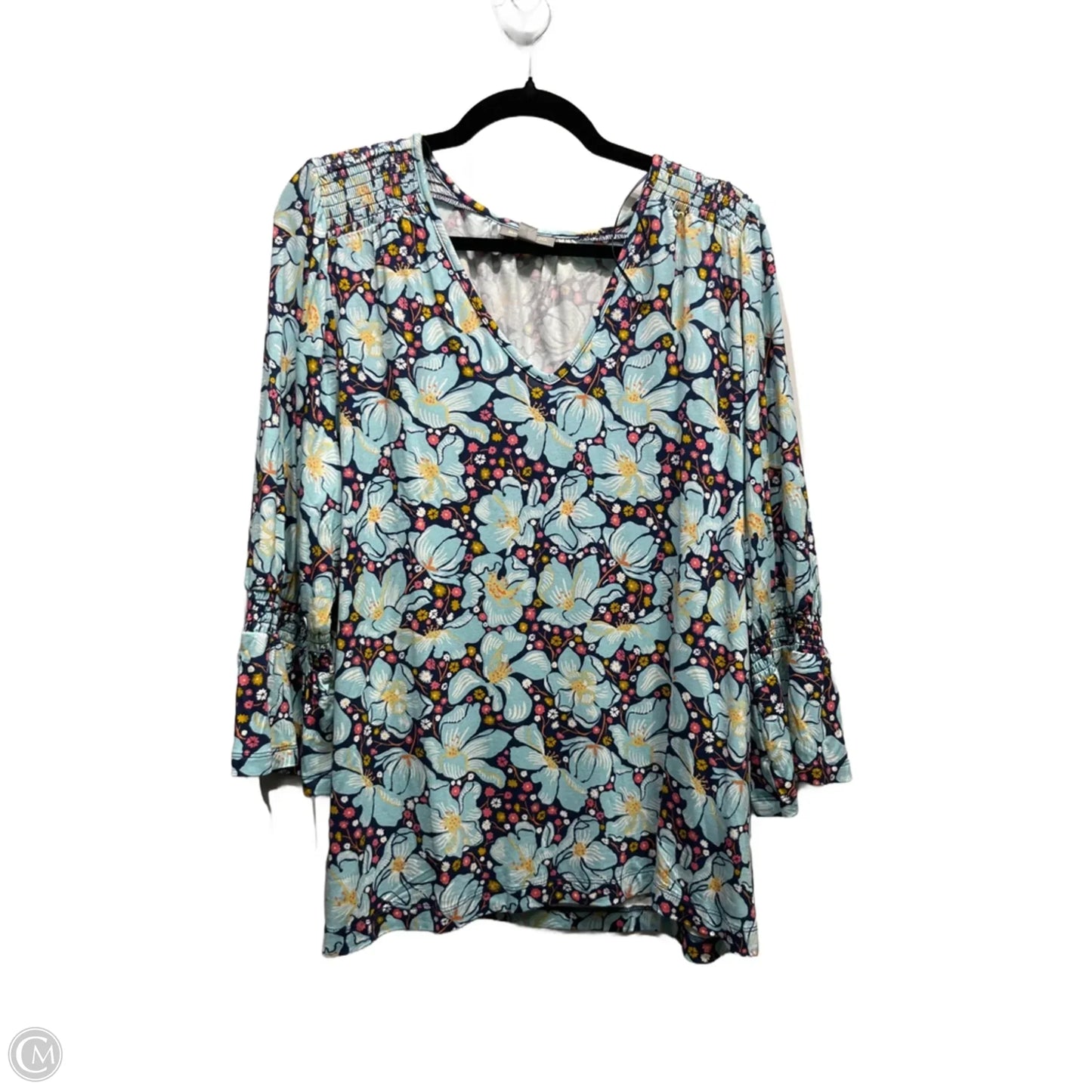 Top 3/4 Sleeve By Style And Company In Blue & Yellow, Size: Xl