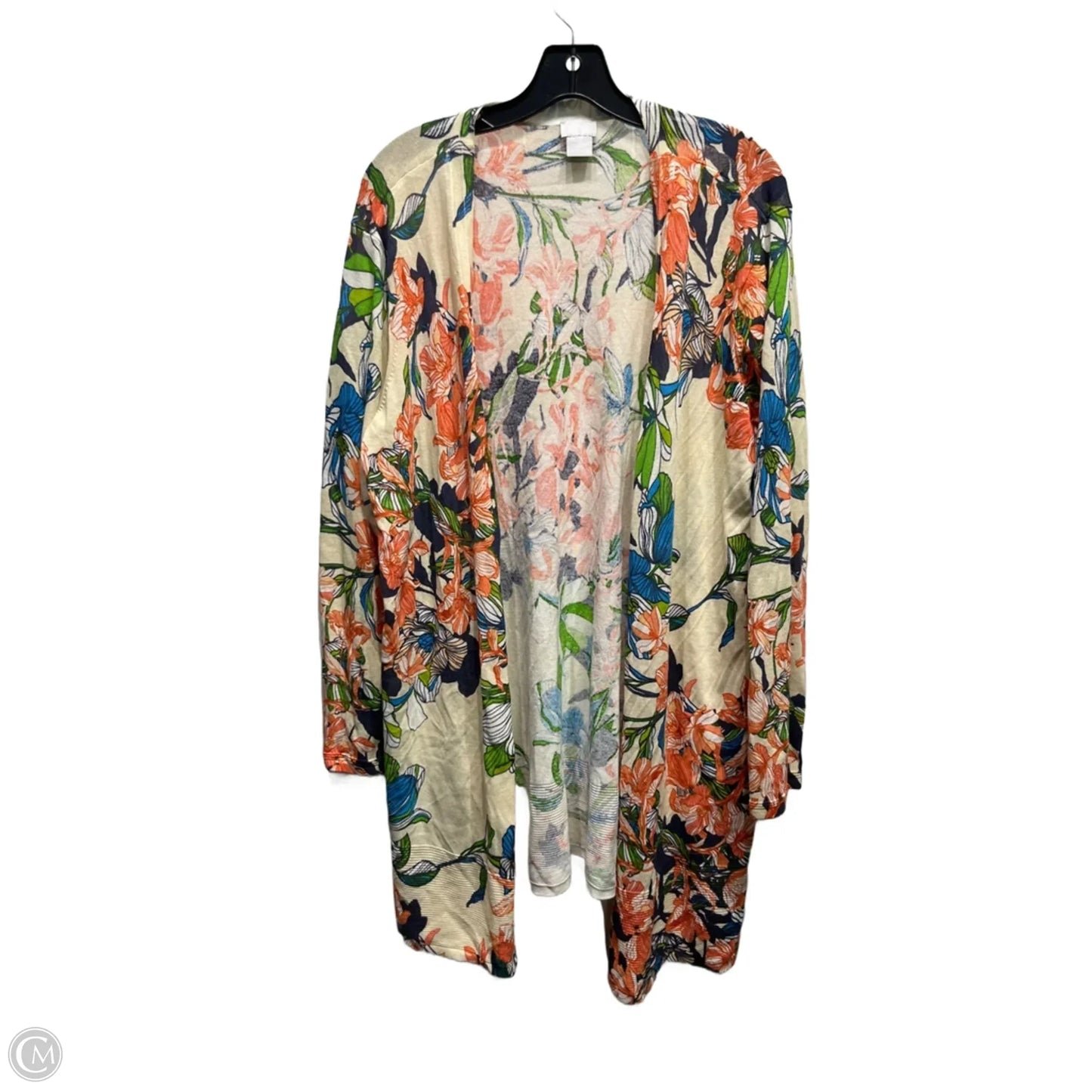 Sweater Cardigan By Chicos In Blue & Orange, Size: Xl