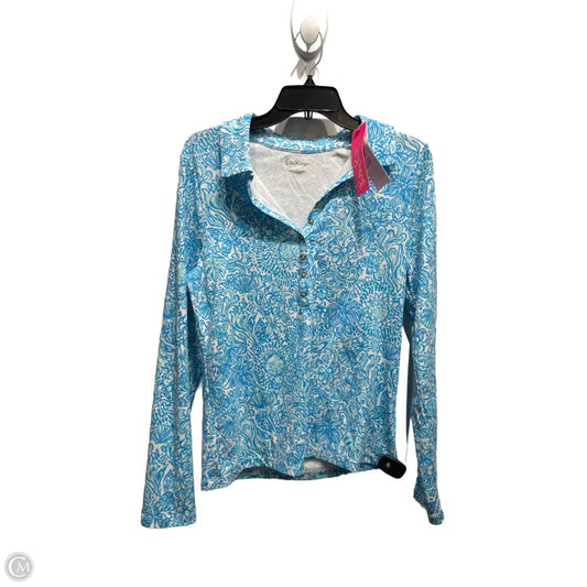 Top Long Sleeve Designer By Lilly Pulitzer In Blue & White, Size: L