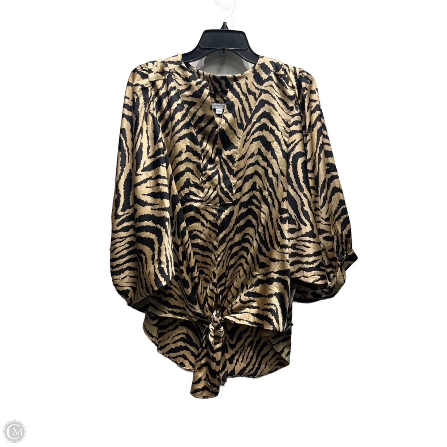 Top Long Sleeve By Chicos In Black & Brown, Size: M