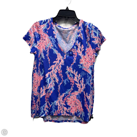 Top Short Sleeve Designer By Lilly Pulitzer In Blue & Red, Size: S