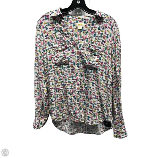 Top Long Sleeve By Maeve In Green & Pink, Size: M