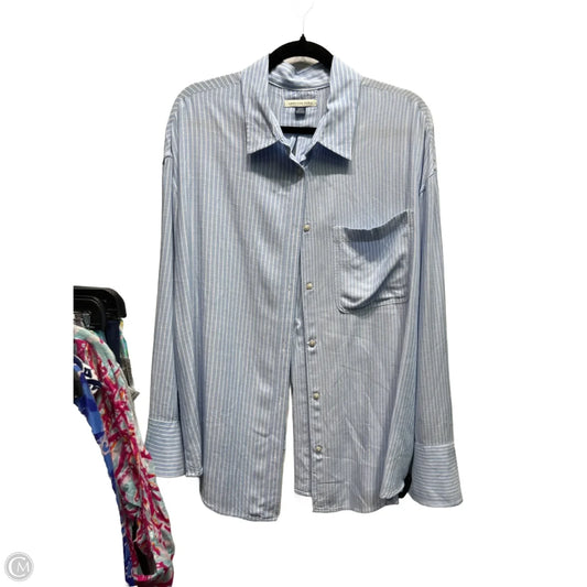 Top Long Sleeve By American Eagle In Blue & White, Size: M
