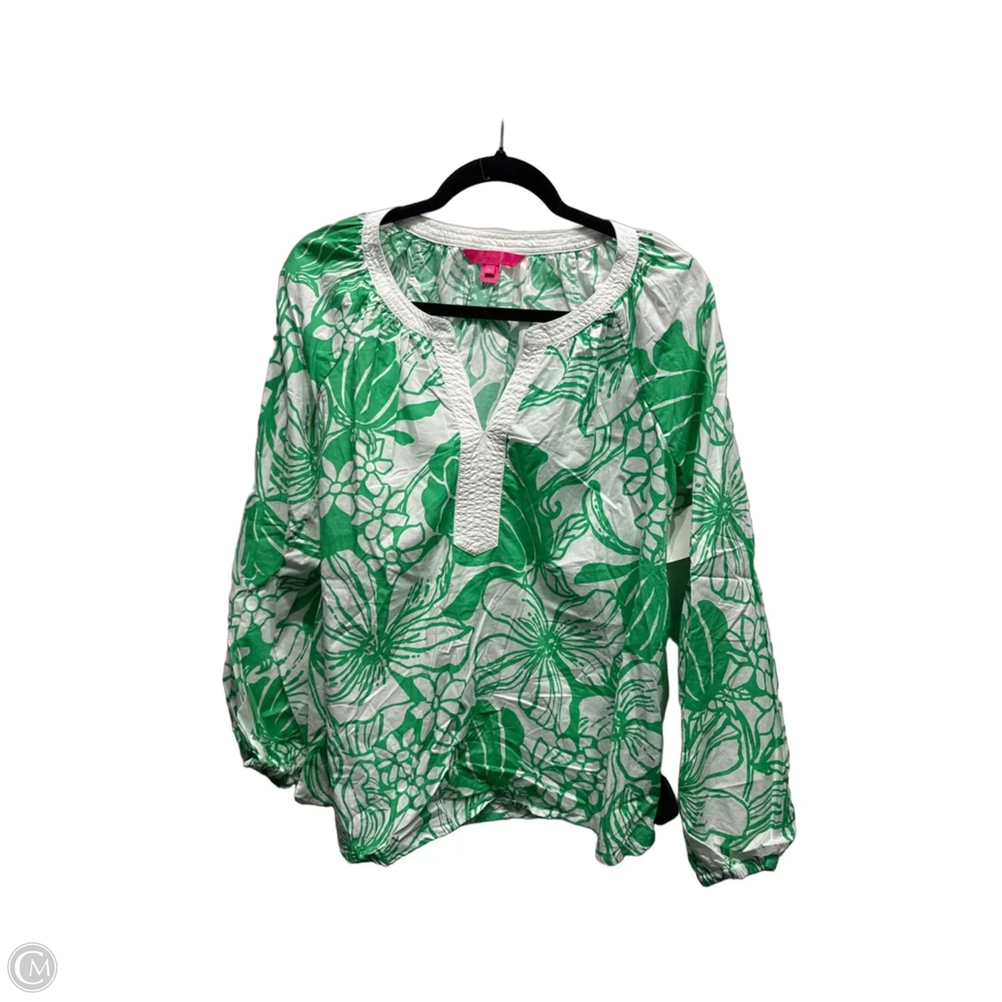 Top Long Sleeve Designer By Lilly Pulitzer In Green & White, Size: L