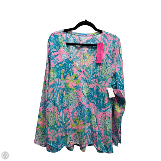 Top Long Sleeve Designer By Lilly Pulitzer In Green & Pink, Size: Xxl