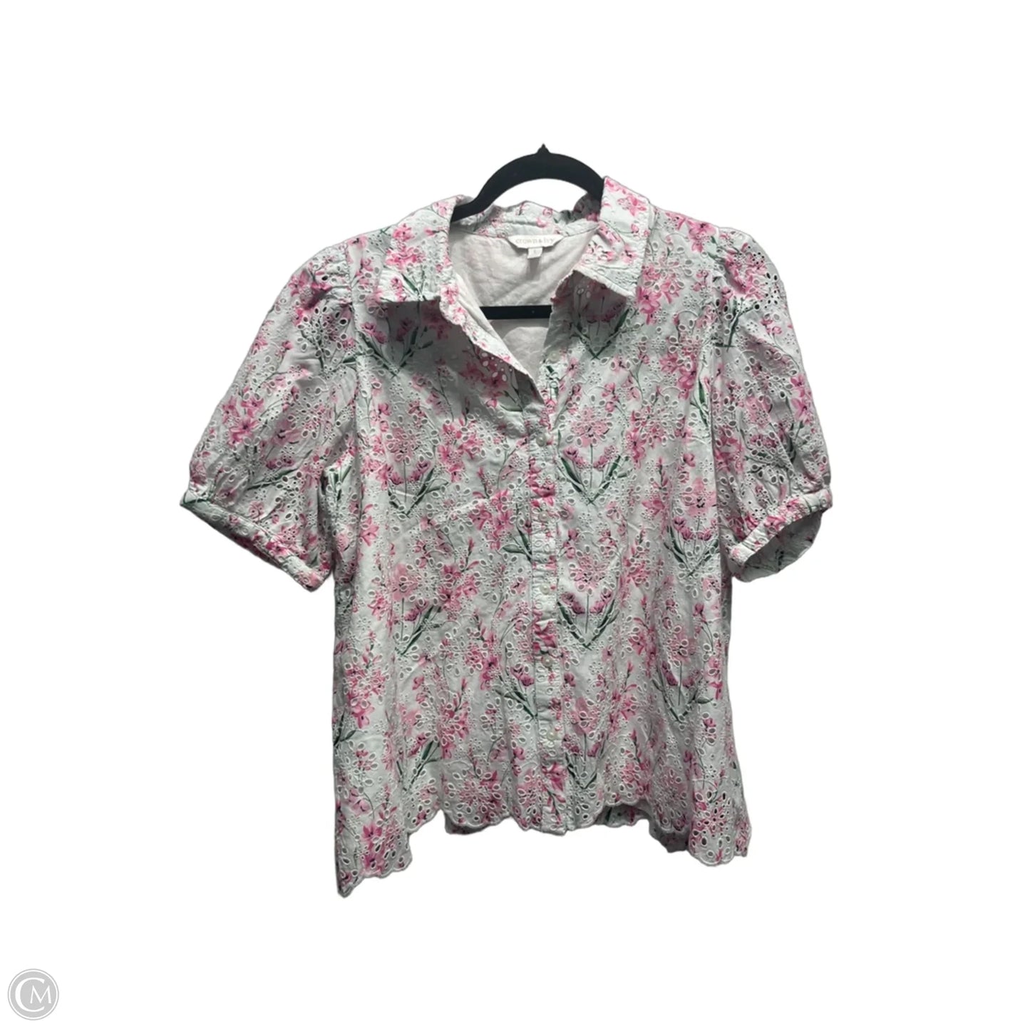 Top Short Sleeve By Crown And Ivy In Pink & White, Size: L