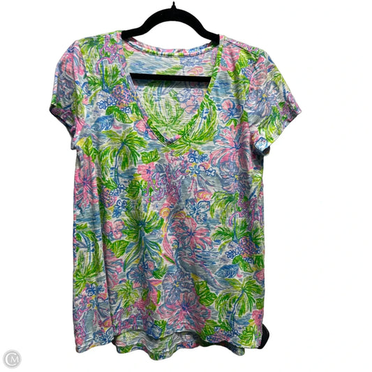 Top Short Sleeve Designer By Lilly Pulitzer In Blue & Green, Size: S