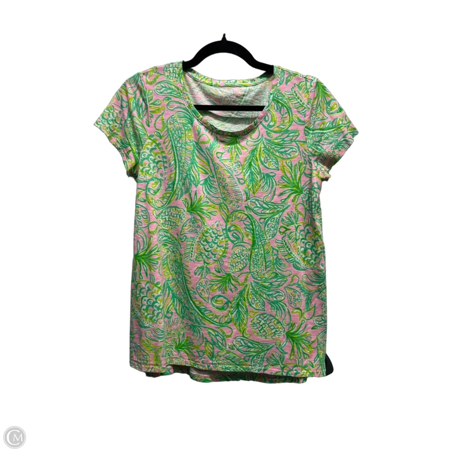 Top Short Sleeve Designer By Lilly Pulitzer In Green & Pink, Size: S
