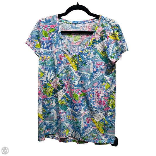 Top Short Sleeve Designer By Lilly Pulitzer In Blue & Green, Size: S