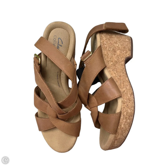 Sandals Heels Wedge By Clarks In Brown, Size: 8