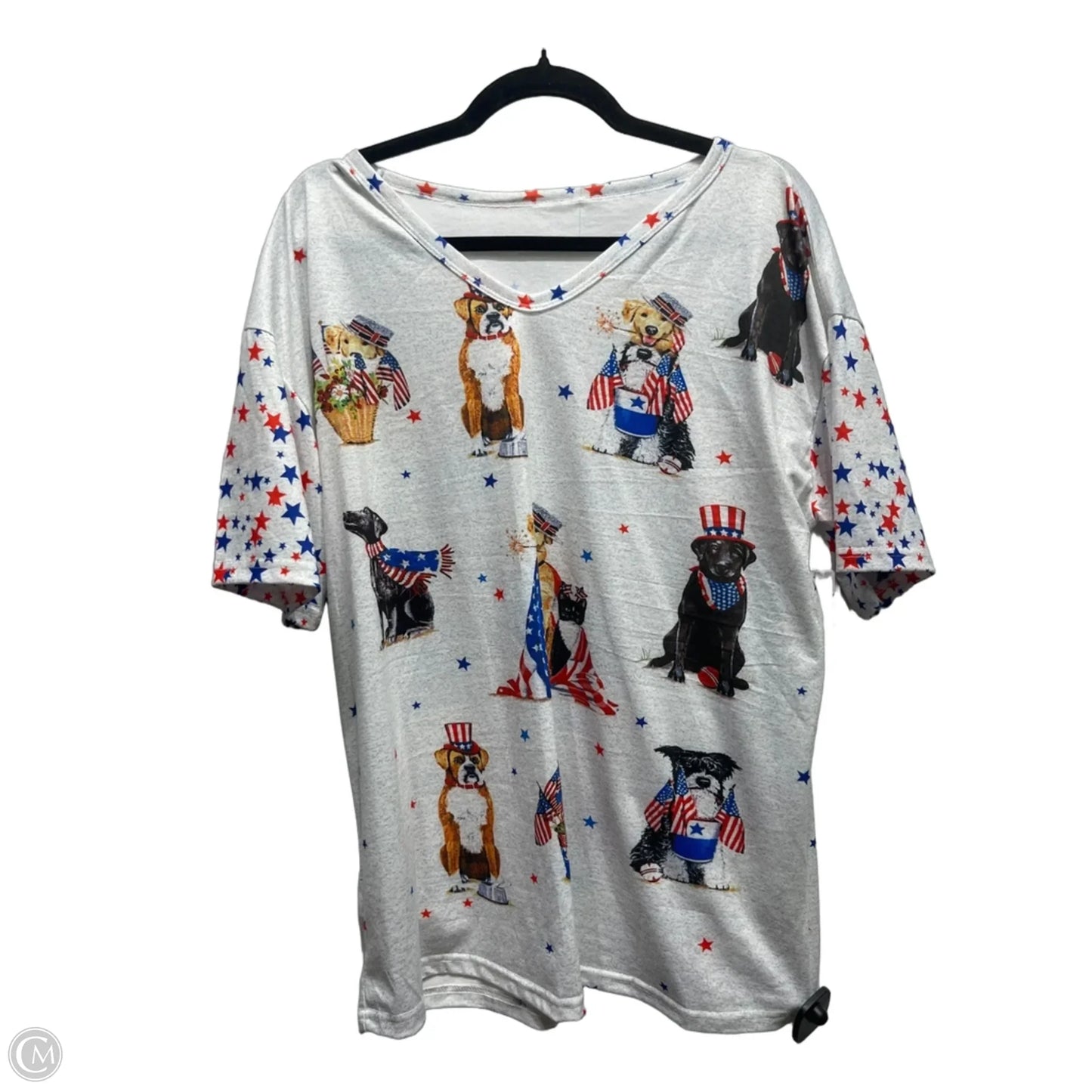 Top Short Sleeve Basic By Clothes Mentor In Blue & Red & White, Size: 2x