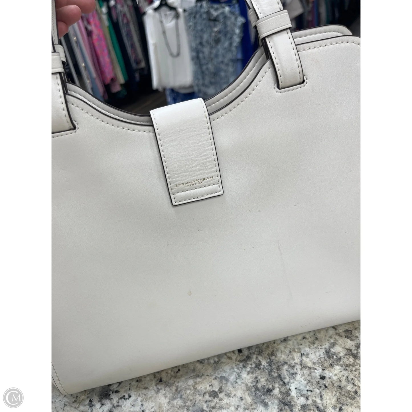 Handbag Leather By Donna Karan, Size: Medium