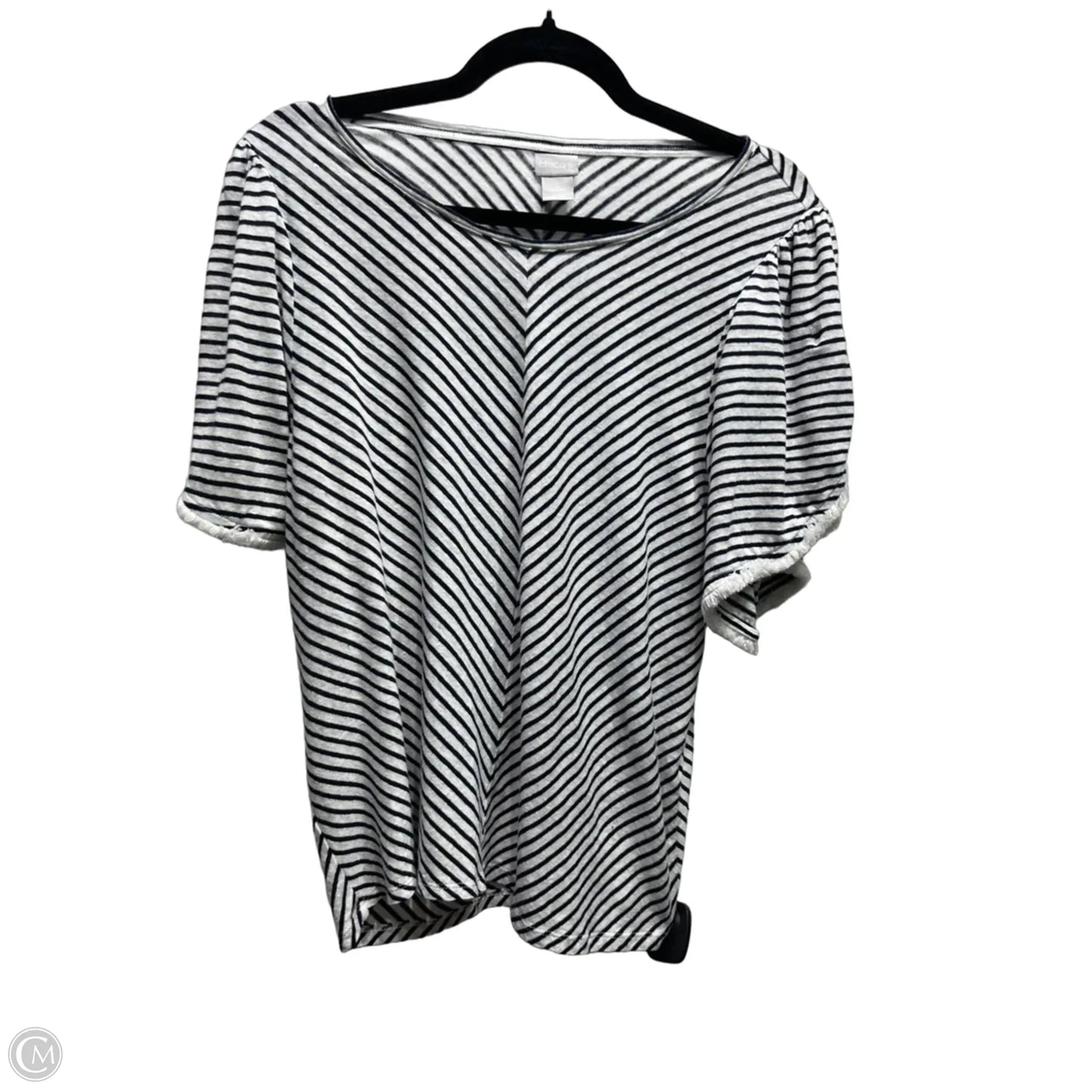 Top Short Sleeve By Chicos In Blue & White, Size: L