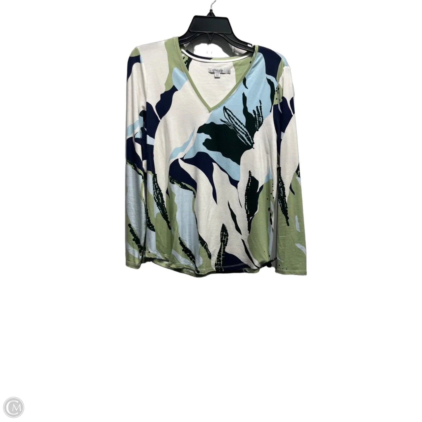 Top Long Sleeve By Chicos In Blue & Green, Size: M