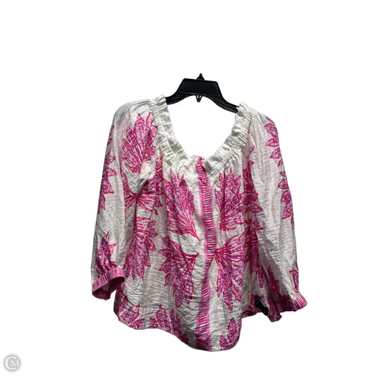 Top Long Sleeve Designer By Lilly Pulitzer In Pink & White, Size: L