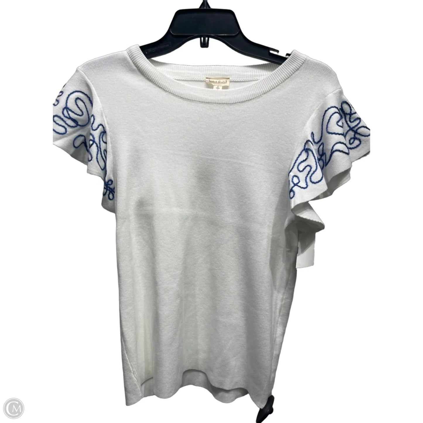 Top Short Sleeve By Hem & Thread In Blue & White, Size: L