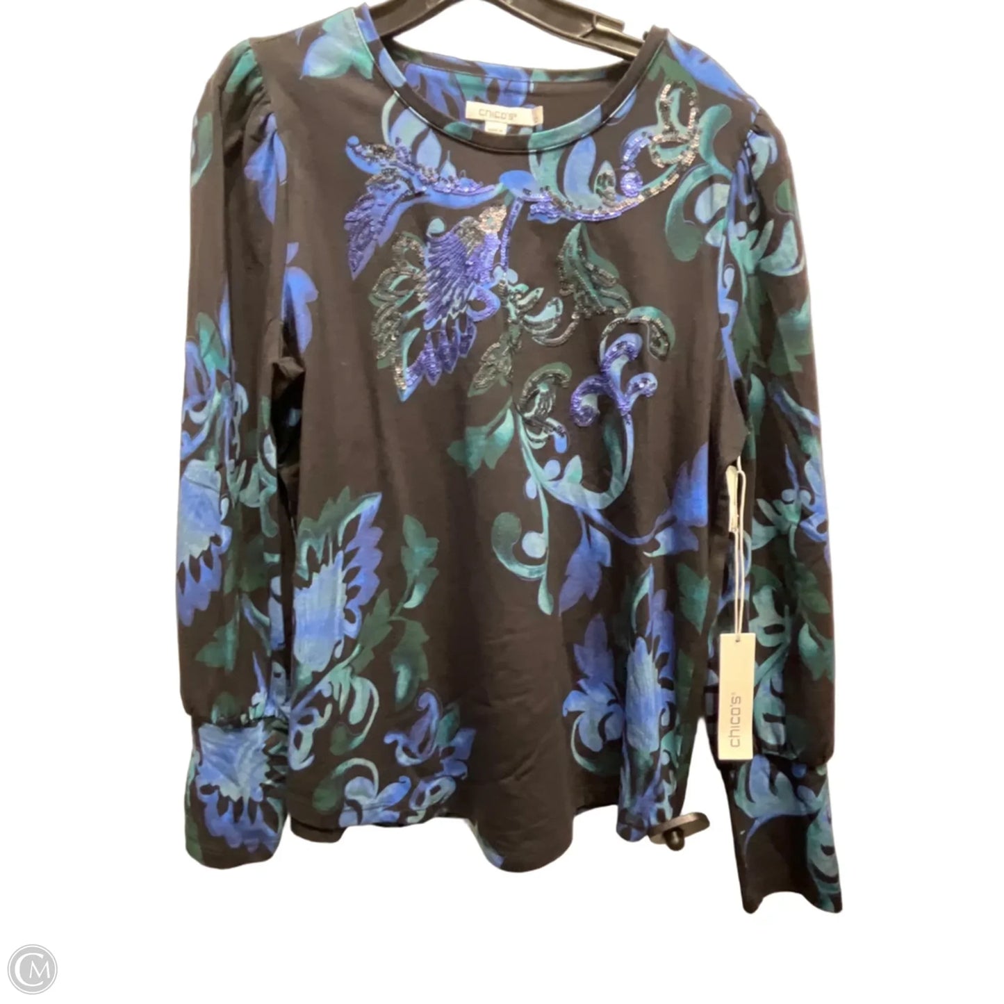 Top Long Sleeve By Chicos In Blue & Green, Size: M
