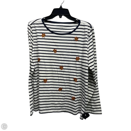 Top Long Sleeve By Talbots In Blue & White, Size: M