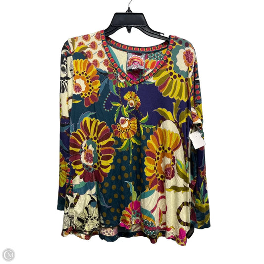 Top Long Sleeve Designer By Johnny Was In Blue & Green, Size: M