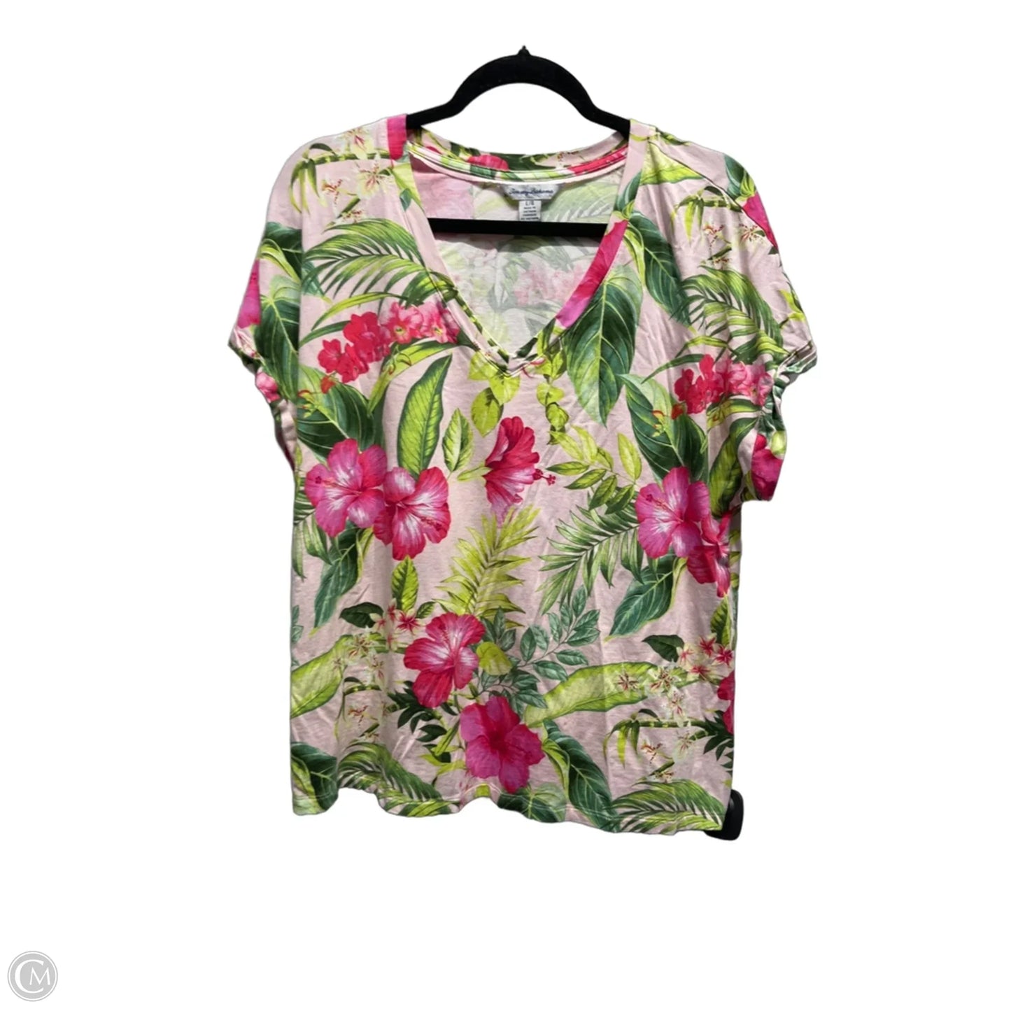 Top Short Sleeve Basic By Tommy Bahama In Green & Pink, Size: L