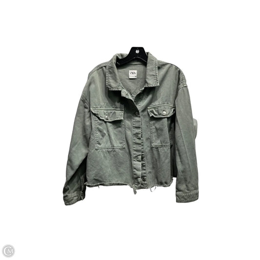 Jacket Denim By Zara In Green Denim, Size: L