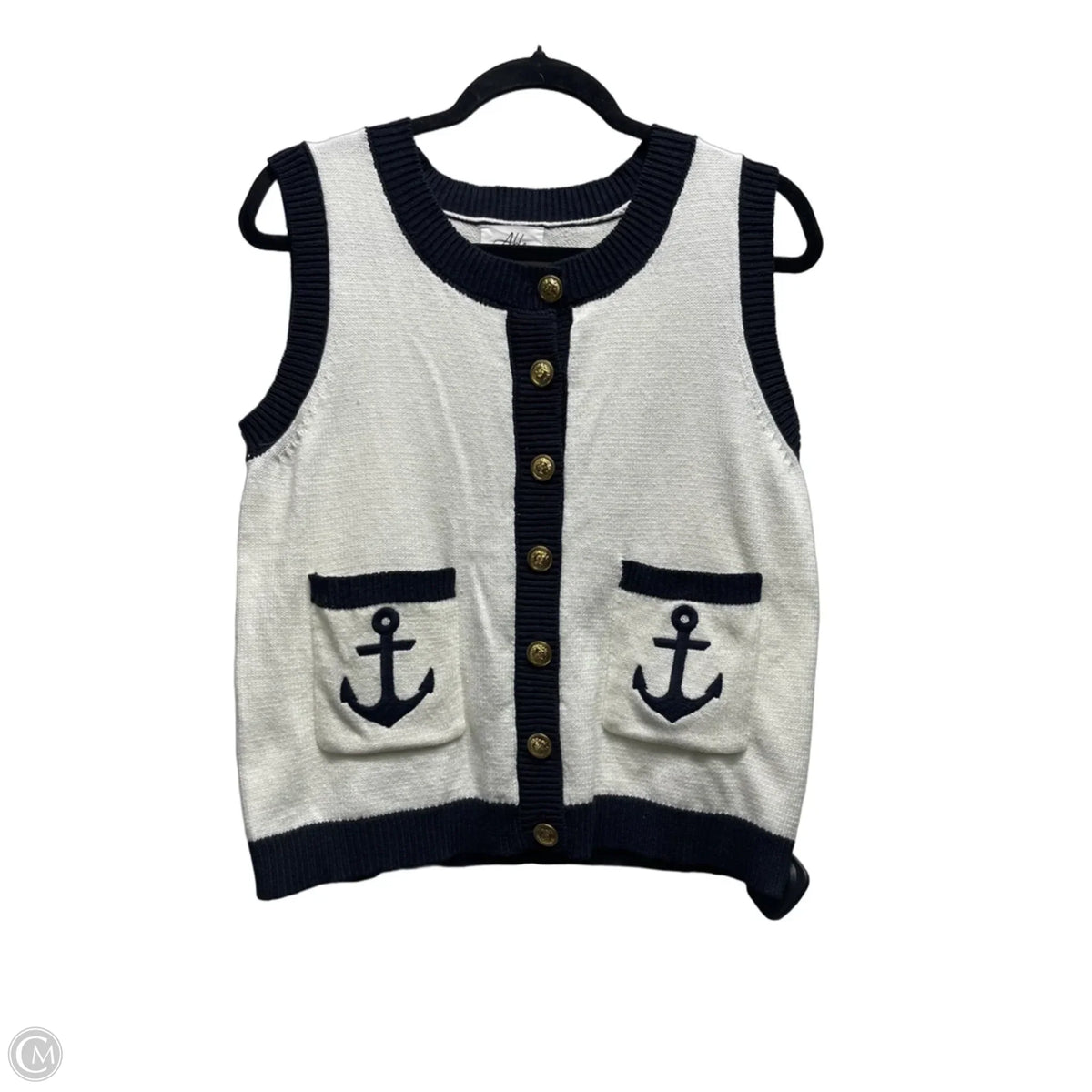 Vest Sweater By Able In Blue & White, Size: M