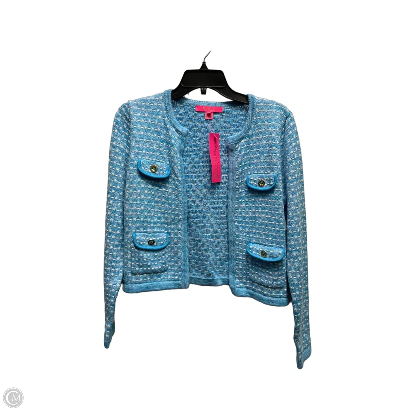 Sweater Cardigan Designer By Lilly Pulitzer In Blue & White, Size: S