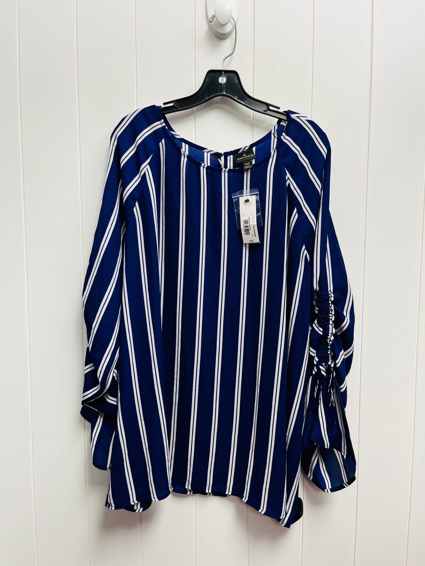 Top Long Sleeve By Worthington In Blue & White, Size: 2x