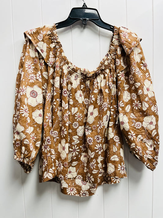 Top Long Sleeve By Free People In Brown & Cream, Size: M