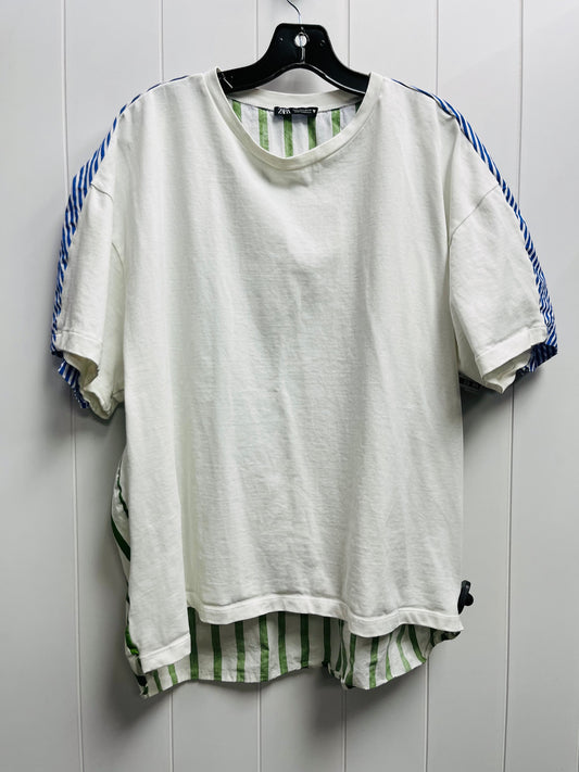 Top Short Sleeve By Zara In Blue & Green, Size: L