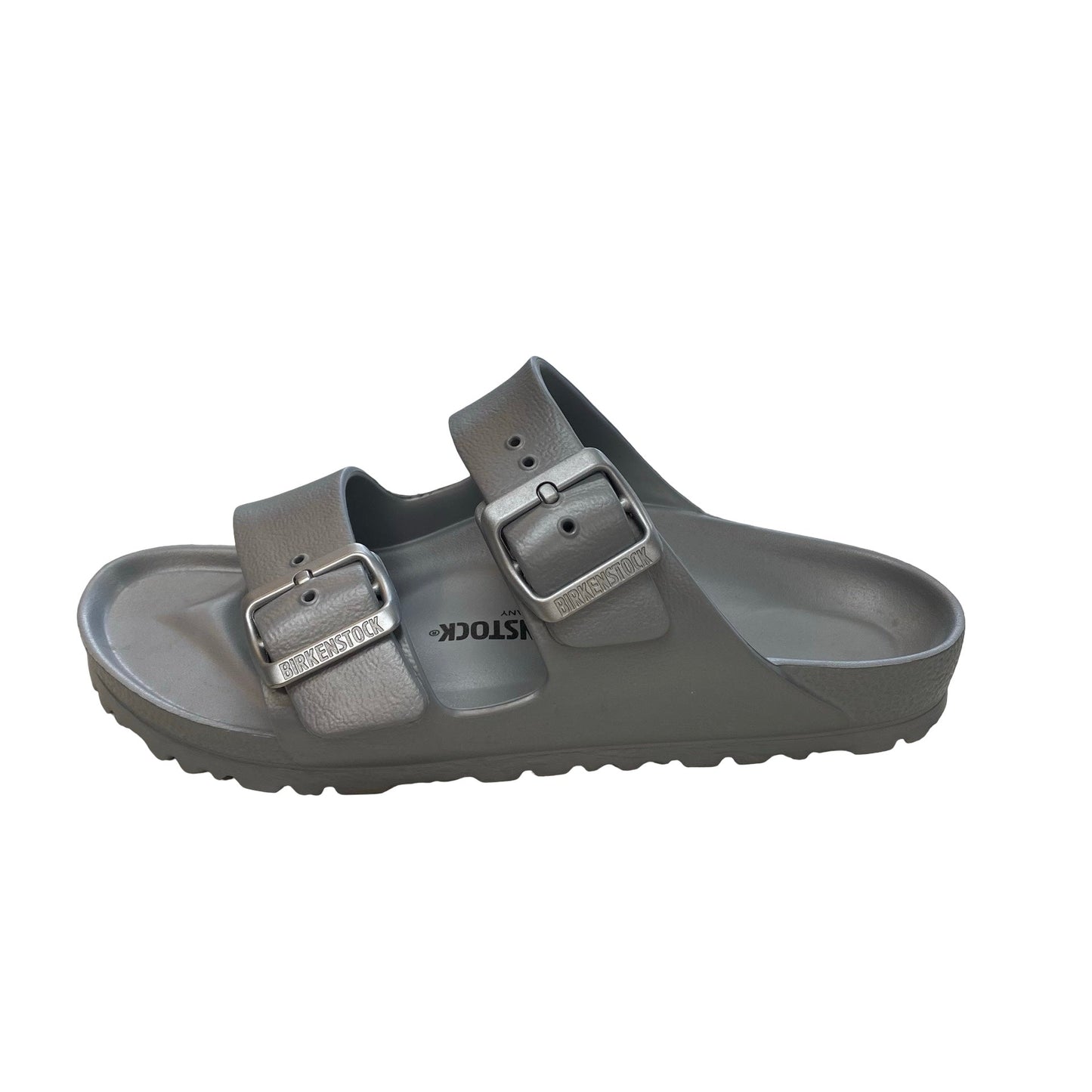 Sandals Designer By Birkenstock In Silver, Size:6