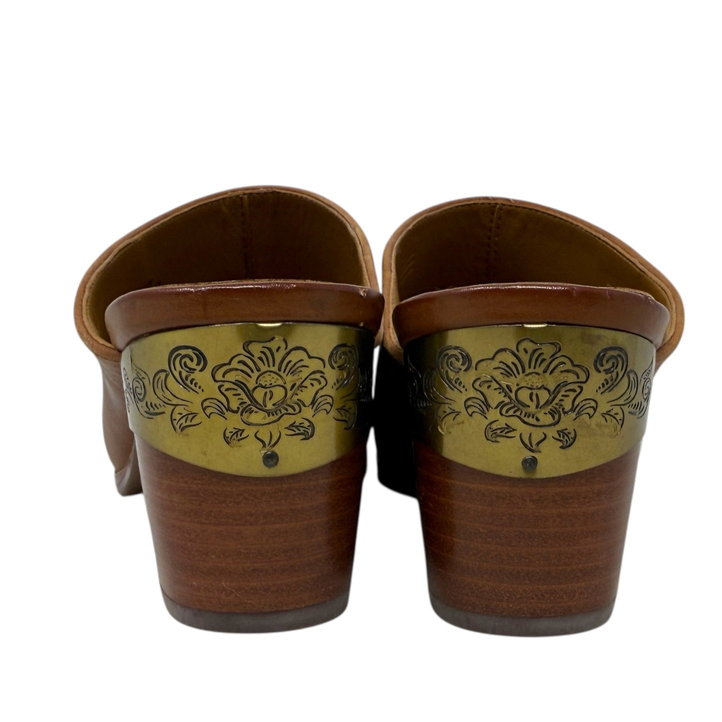 Michaela Brass Trim Leather Mules Designer By Patricia Nash In Brown, Size: 7.5