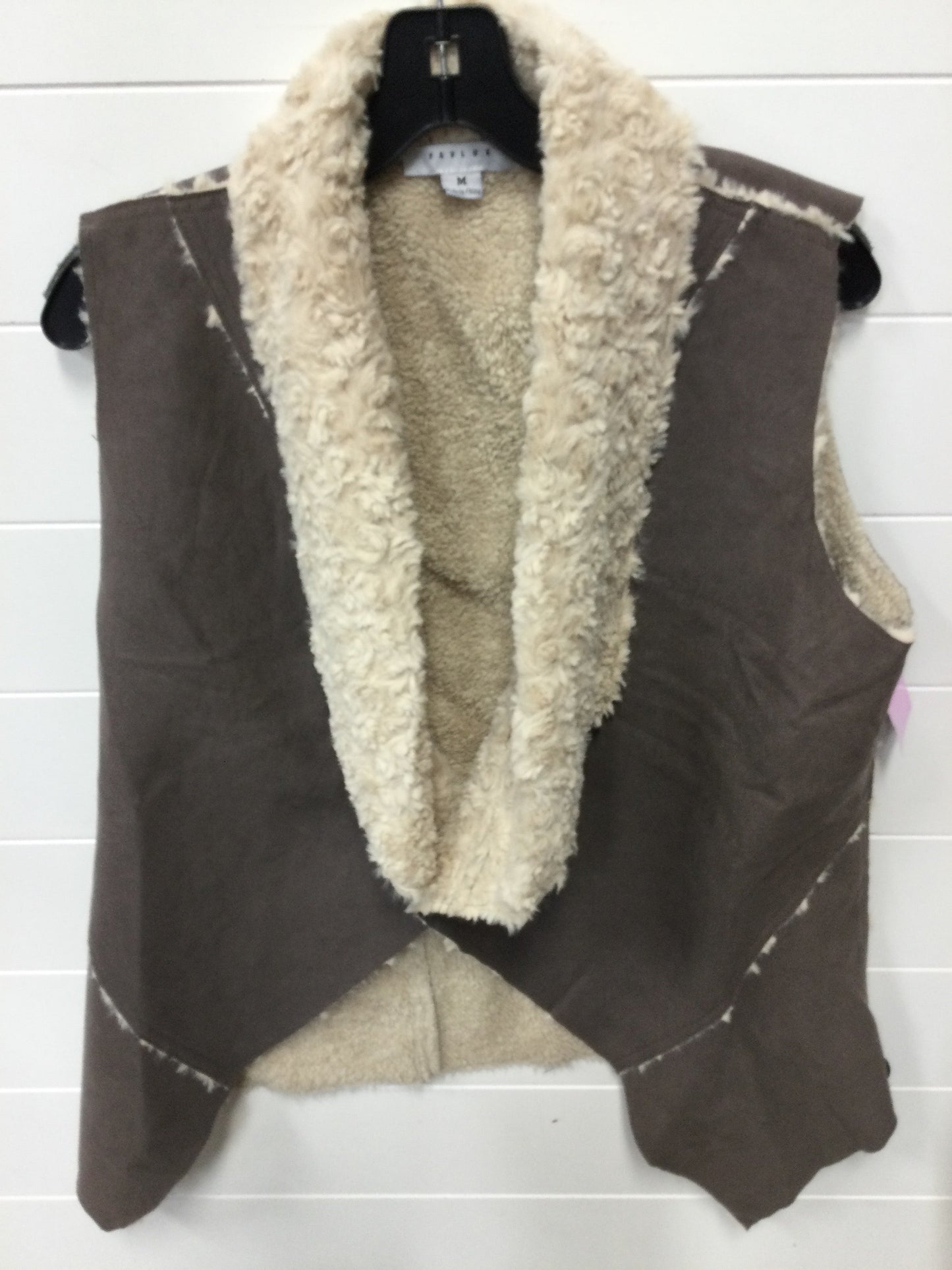 Vest Faux Fur & Sherpa By Favlux In Taupe, Size:M