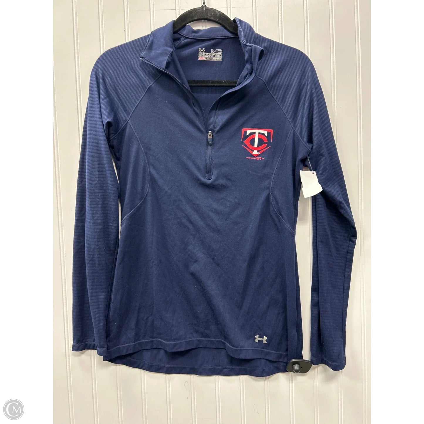 Athletic Top Long Sleeve Collar By Under Armour In Navy, Size: M