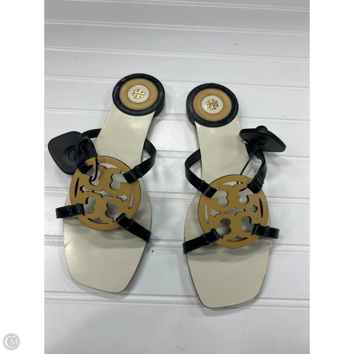 Sandals Flats By Tory Burch In Black & Cream, Size: 7