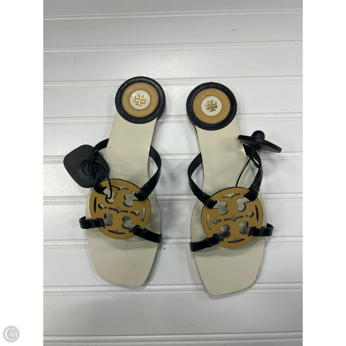 Sandals Flats By Tory Burch In Black & Cream, Size: 7