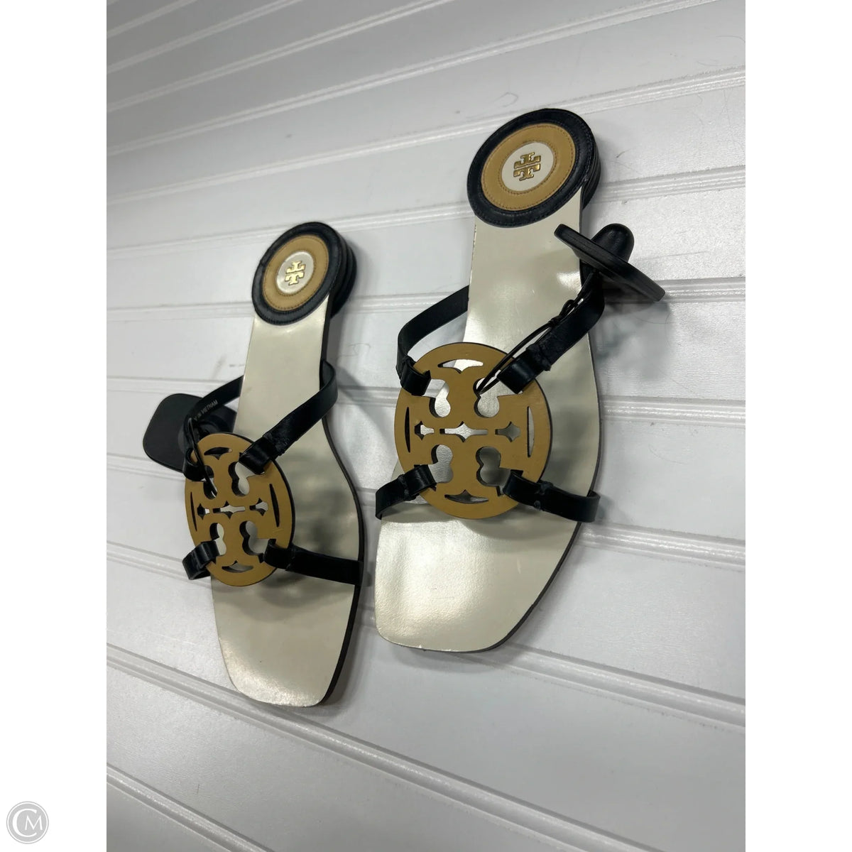 Sandals Flats By Tory Burch In Black & Cream, Size: 7