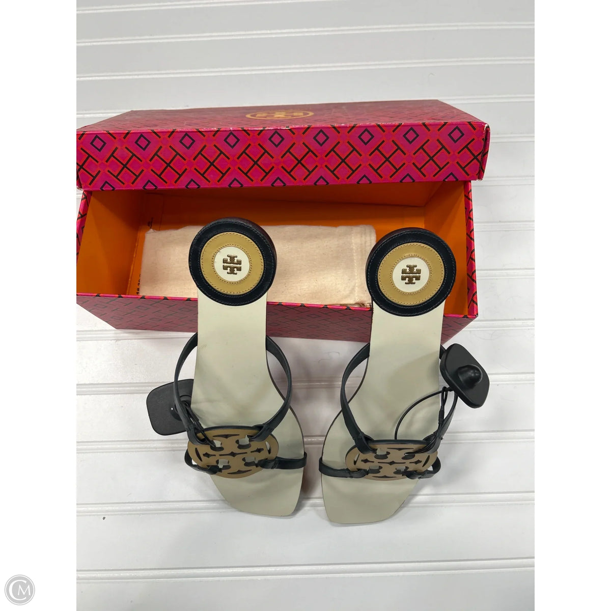 Sandals Flats By Tory Burch In Black & Cream, Size: 7